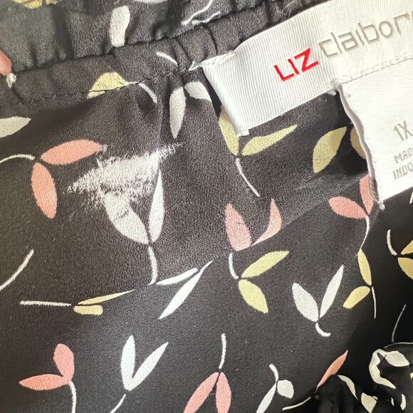 Womens Liz Claiborne Black with Mint, Yellow, Cream Floral Print  1X - Picture 9 of 10